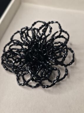 💫3x25$ Handmade Black Beaded Flower Brooch 5"